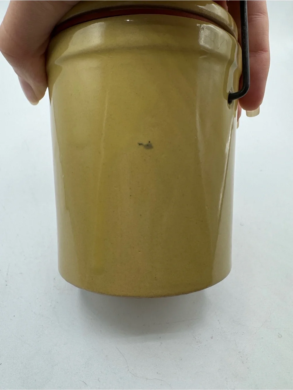 Vintage Stoneware Ceramic Crock Jar with Wire Clasp Lid 5